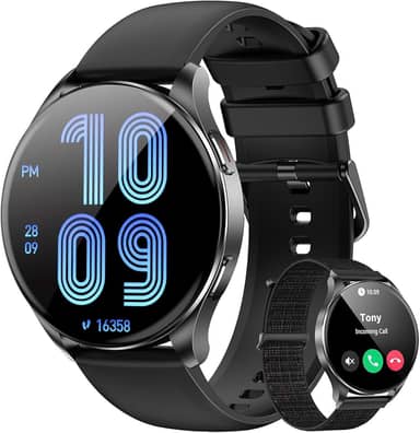 Smartwatch AMOLED 1.43"- Relógio Inteligente com Chamadas Bluetooth, 130+ Esportes, IP68，2 Pulseiras (Preto) - Unissex iOS/Android