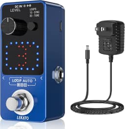 LEKATO Pedal Looper de guitarra, loop de guitarra com adaptador de fonte de alimentação de pedal Looper de 9V 0,6A, pedal de loop de efeito com função de sincronização e sintonizador, pedal de looper