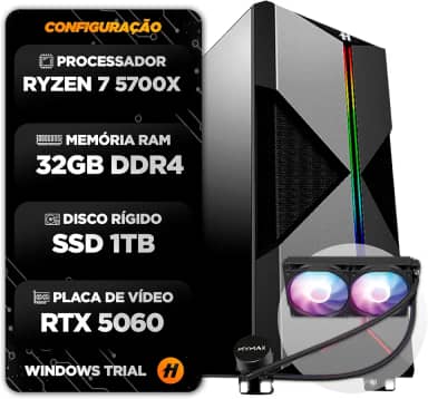 PC GAMER HERTZ® RYZEN 7 5700X WATER COOLER 240MM 32GB SSD 1TB RTX 5060 8GB GABINETE GAMER
