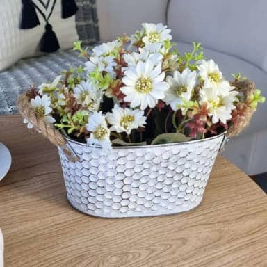 Vaso Flores Artificiais Decorativo com Alças de Corda, Arranjo mesa, Branco