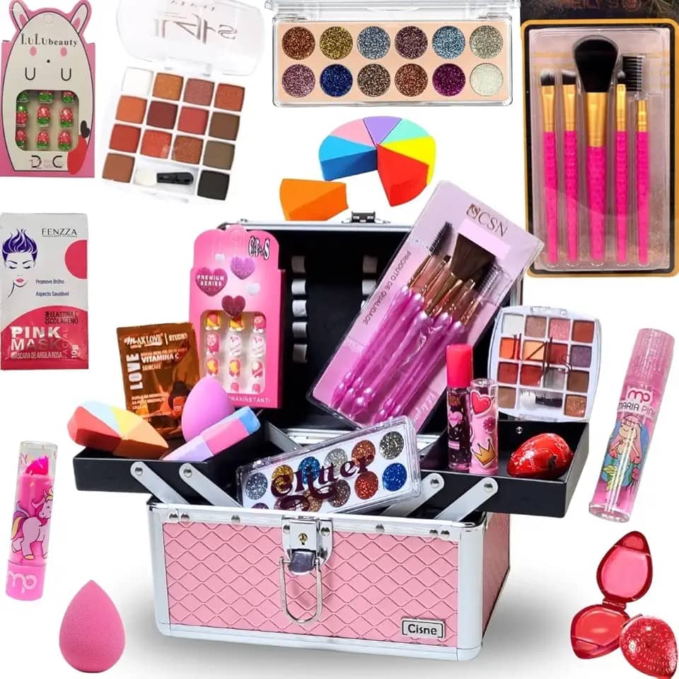 Realizzi Maleta De Maquiagem Infantil Completa Princesinha C/Unhas Paleta Conjunto de Pinceis