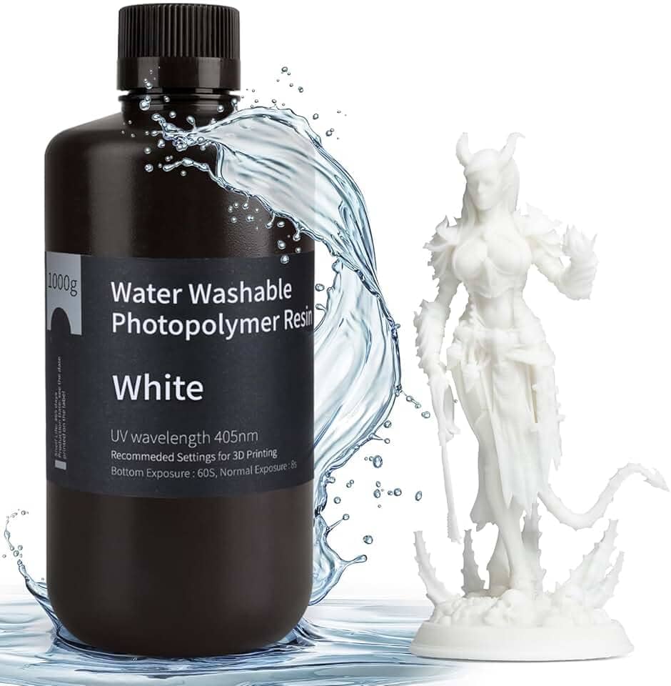 ELEGOO Resina lavável para impressora 3D Branco 1KG - Resina de fotopolímero padrão de cura UV 405nm para impressão 3D LCD/MSLA/DLP