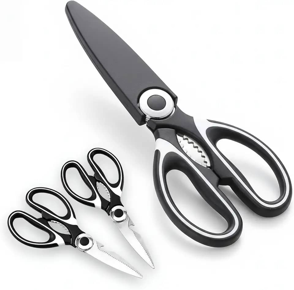 Tesoura de Cozinha Multiuso Premium Inox com Bainha Protetora Cortes Precisos Carne Frango Peixe Ervas Legumes Frutas Uso Profissional e Doméstico 21 cm