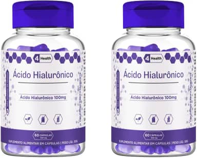 Suplemento Ácido Hialuronico, Hidratação, Firmesa 100mg 60 capsulas - 4 Health - 2 POTES