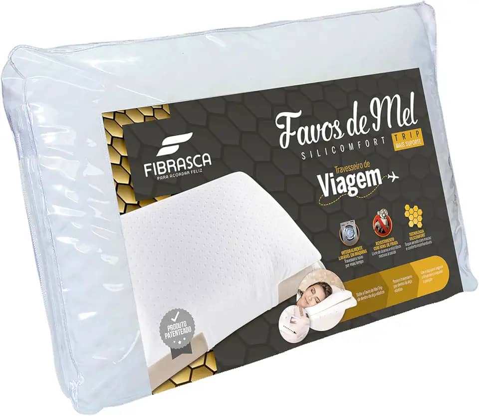 Travesseiro de Pescoço para Viagem Lavável em Máquina - Favos de Mel Trip - 60x40 cm - Branco - Fibrasca