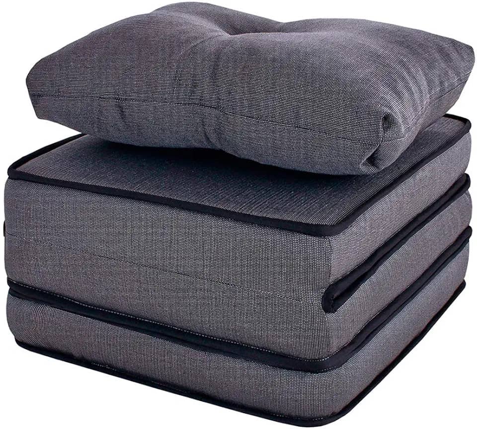 Puff Multiuso com Lençol e Travesseiro Solteiro 3 em 1 em Tecido e Courvin Bf Colchões