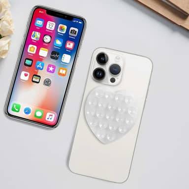 Suporte adesivo para celular com sucção de silicone coração - mãos livres, suporte forte para selfies e vídeos - durável, fácil de usar, transparente
