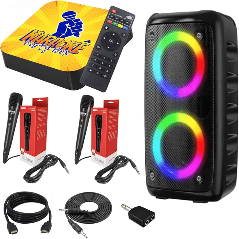 Karaokê Party Box Profissional +2 Microfones + Caixa de Som +De 2000 Músicas (Com Pontuação) ORIGINAL Completo