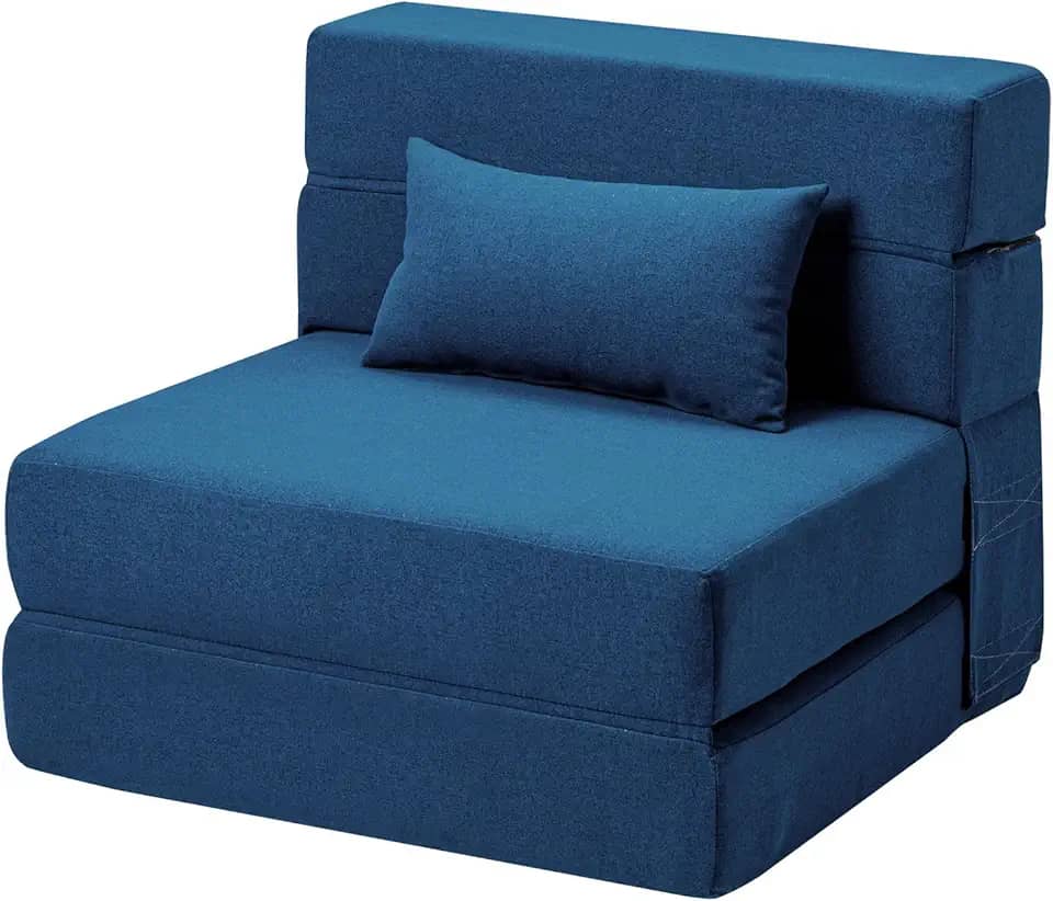 Sofá-cama Suyols dobrável com travesseiros, poltrona conversível em sofá e colchão, com espuma viscoelástica para sala/dormitório/quarto/escritório/apartamento/mezanino, solteiro 28, azul-marinho