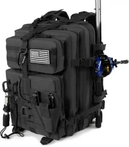 Mochila de pesca grande de 45 l com suporte removível para alicate e suporte de vara, organizador de equipamentos de pesca e caixa de equipamentos, mochila de caminhada sem caixa de equipamento, bolsa