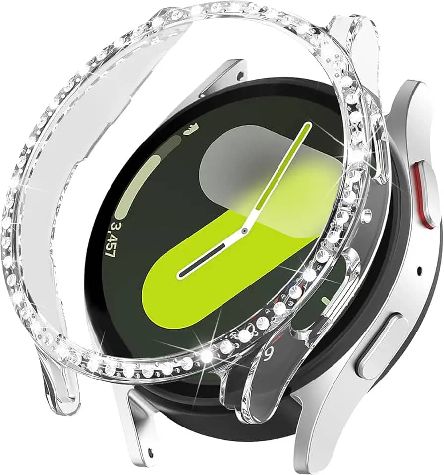 Capa brilhante para Samsung Galaxy Watch 7 de 40 mm e 44 mm para mulheres, capa protetora de diamante com strass de cristal com glitter, capa rígida de policarbonato à prova de choque para Samsung