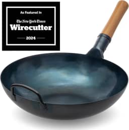 YOSUKATA Frigideira wok de aço carbono azul de 34,3 cm – Wok de fundo plano pré-temperada compatível com fogão, gás, elétrico, cerâmica, fogões de indução - Panela tradicional chinesa para fritar