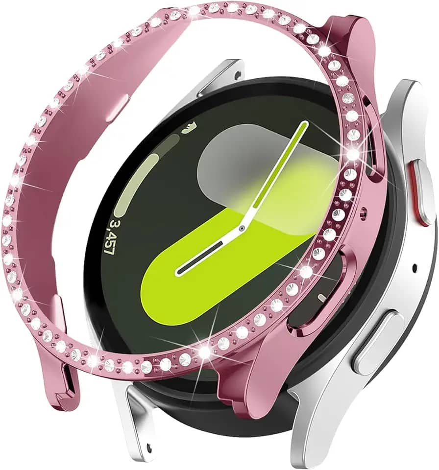 Capa brilhante para Samsung Galaxy Watch 7 de 40 mm e 44 mm para mulheres, capa protetora de diamante com strass de cristal com glitter, capa rígida de policarbonato à prova de choque para Samsung