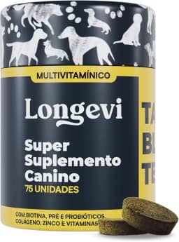 Longevi Tabletes Mastigáveis para Cães | Super Suplemento Canino para Imunidade, Queda de Pelos e Energia | 150g | Formulado por Veterinários – PETVI