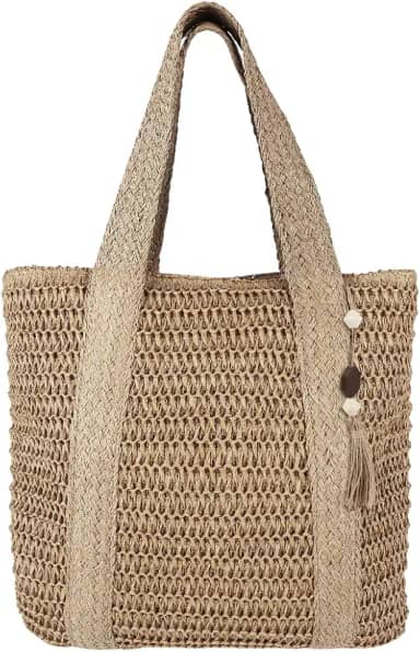 Bolsa de Praia, Marrom, Grande Capacidade, Bolsa de Praia Feminina, Borlas E Zíper Suave, Pode Ser Usado para Lazer Diário