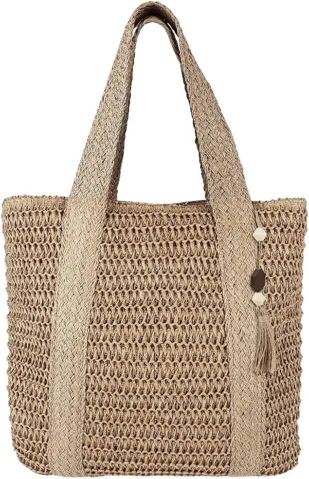 Bolsa de Praia, Marrom, Grande Capacidade, Bolsa de Praia Feminina, Borlas E Zíper Suave, Pode Ser Usado para Lazer Diário