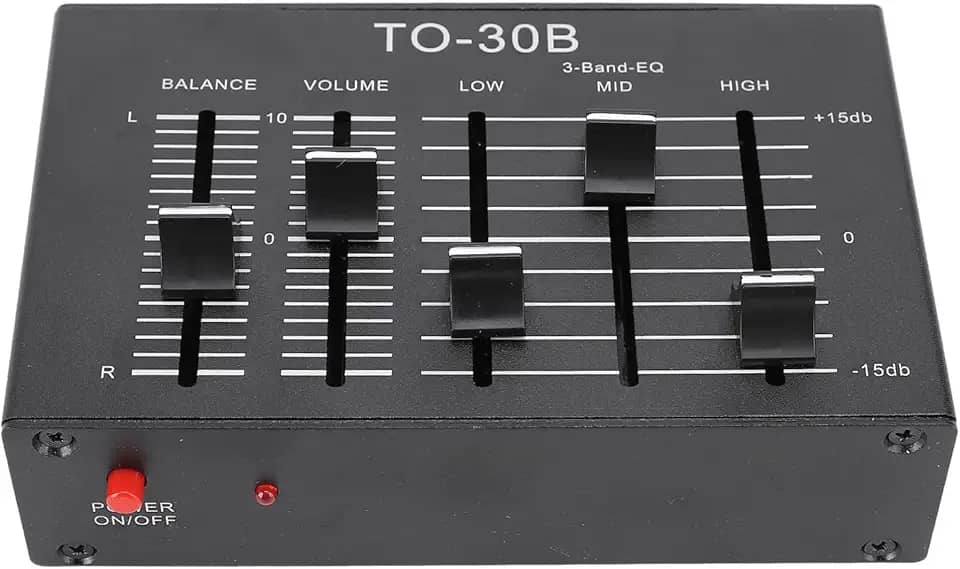 Equalizador Estéreo Eq, Equalizador de Canal de Som de 3 Bandas Com Controle de Volume de Equilíbrio para Eletrônicos, Toca-discos, Guitarras