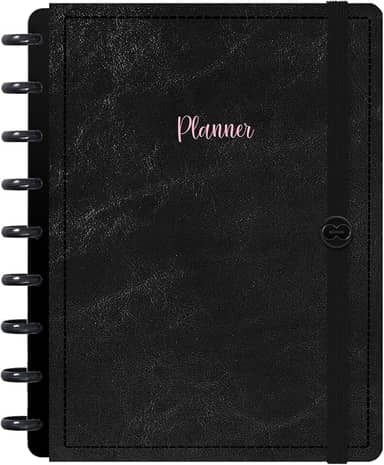 Planner Iscool Disc 2026 Inteligente Datado Solid Touch Couro Preto