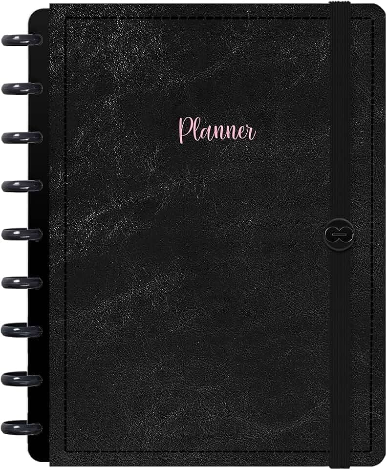 Planner Iscool Disc 2026 Inteligente Datado Solid Touch Couro Preto