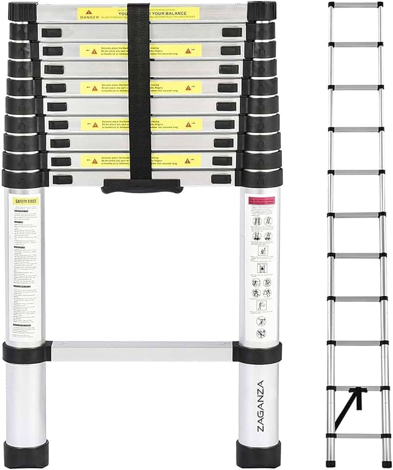 Escada Telescópica Extensiva Aço Inoxidável 13 Degraus 3,8m