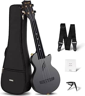 Enya Ukulele Soprano Nova U Mini Simple 53 cm – Ukulele de viagem de fibra de carbono – com kit para iniciantes inclui estojo, alça, capo e cordas (preto)