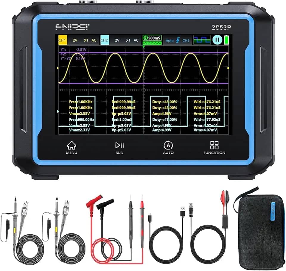 【2c53p plus atualizado com estojo de transporte】 Osciloscópio 3 em 1 / multímetro/gerador de sinal dds tablet tela sensível ao toque osciloscópio automotivo digital portátil 2 can
