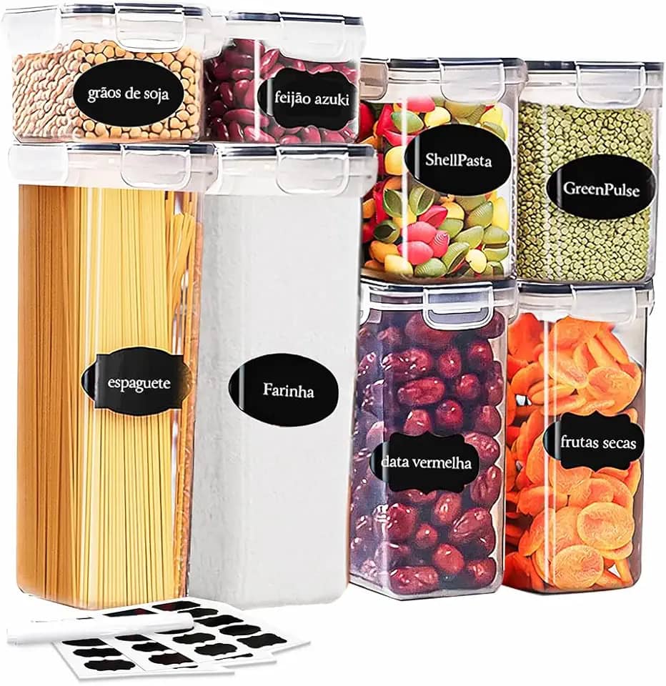 Kit 8 Potes Tampa Hermético Porta Alimentos Mantimentos Armário Cozinha (KIt 8)