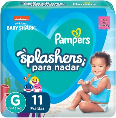 Fralda Pampers Splashers Para Nadar Baby Shark Tamanho G 11 Unidades