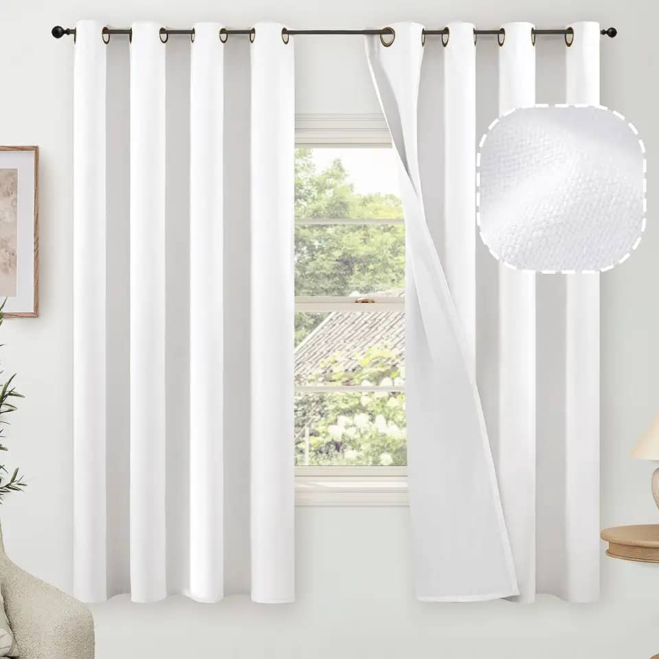 Cortinas blackout para quarto de 153 cm de comprimento, conjunto de 2 painéis, isolamento térmico, 100% blackout, privacidade, isolamento acústico, ilhós, cortinas de linho de casa de fazenda, para