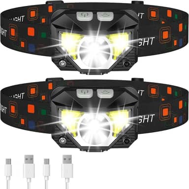 Lanterna de cabeça Lhknl, farol LED recarregável, ultraleve com luz vermelha e branca, 2 unidades, com sensor de movimento, impermeável, 8 modos para acampamento, ar livre, corrida, trilha, pesca