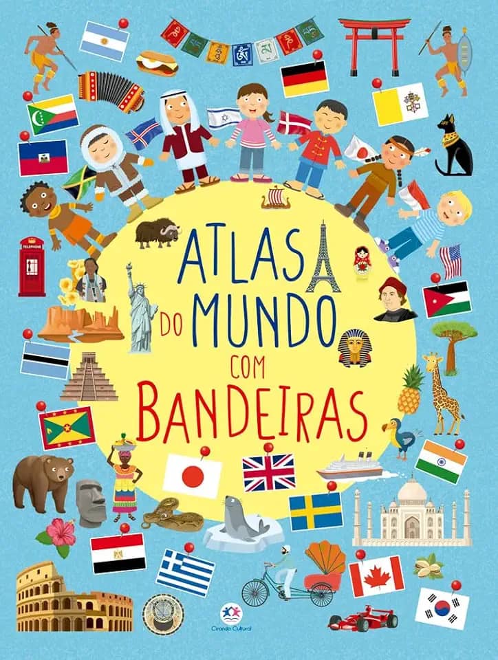 Atlas do mundo com bandeiras