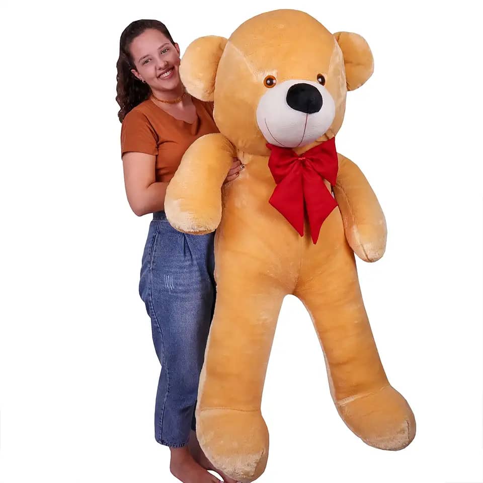 Urso de Pelúcia Gigante, 140 cm, Marrom, Teddy Grande (Doce de Leite Laço Vermelho)
