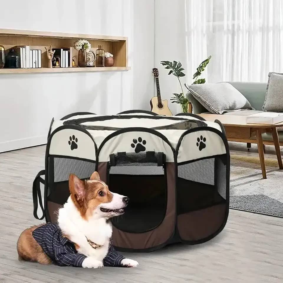 Cercado Casinha Telado Portátil Dobrável Chiqueirinho para Pet Cachorro Gato (MARROM, G, 100 cm)