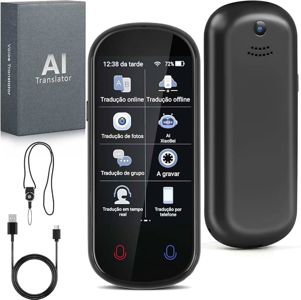 Dispositivo Tradutor de Idiomas, Traductor Eletrônico Bidirecional de Voz em Tempo Real Suporta 138 Idiomas, Offline, Gravação e Tradução de Fotos para Aprendizagem