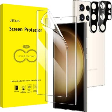 JETech Película Protetor de Tela para Samsung Galaxy S23 Ultra 5G 6,8 Polegadas com Protetor Lente Câmera, TPU Flexível, Compatível com ID Impressão Digital, 2 Pacotes Cada