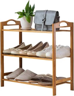 Clink Sapateira de Entrada Madeira Tripla Bambu Organizador Tenis Cor:Marfim