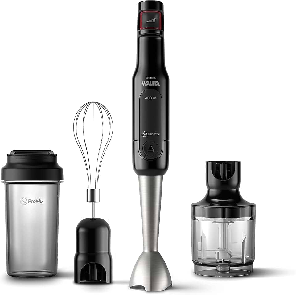 Philips Walita Preto e Inox Mixer Pro - Mix 4 em 1 - SpeedTouch com guia de velocidade - Copo para viagem - Fácil de limpar - 400W - 220V (RI2622/70)