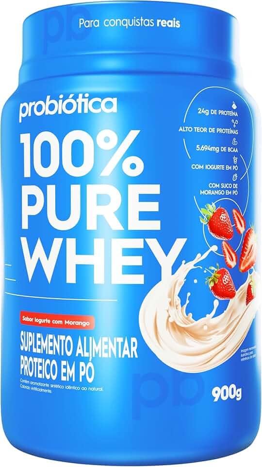 100% Pure Whey (900G) - Sabor Iogurte C/ Morango, Probiótica