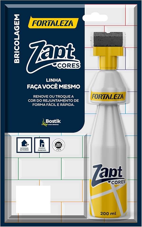 FORTALEZA Zapt Cores Branco – Tinta para Rejunte Acrílico Líquido – Renovador de Cor com Alta Cobertura – Para Cerâmica, Porcelanato e Pastilhas – Uso Interno e Externo – 200ml