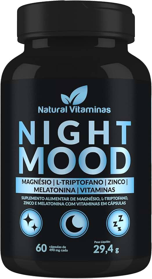Melatonina, Triptofano, Magnésio, Zinco e Complexo B. Night Mood - 1 Pote com 60 Cápsulas de 490mg