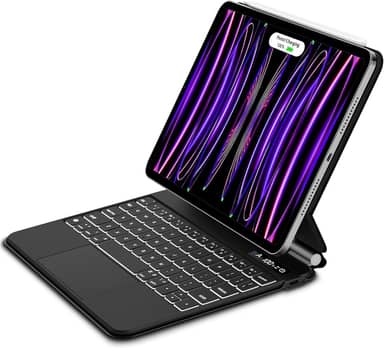 Bettdow Capa de Teclado para iPad Air 13 Polegadas 2024 M2, iPad Pro 12,9 Polegadas (6ª/5ª/4ª/3ª), Trackpad Click-Anywhere com Tela LCD e Teclado Bluetooth com Retroiluminação de 7 Cores,Preto