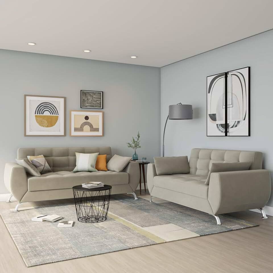 Conjunto de Sofá 2 e 3 Lugares Larissa Suede Bege