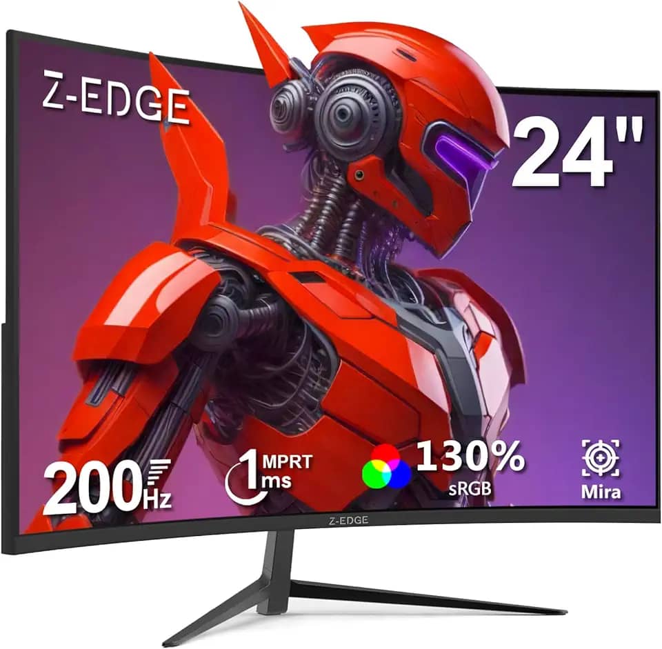 Monitor gamer curvo Z-Edge de 24" 200Hz/165Hz/144Hz, FHD (1920x1080), 1ms MPRT, FreeSync, tela LED para PC com cabo DP, VA 1650R, 300cd/m², HDMI 2.0 e DP 1.4, inclinação ajustável
