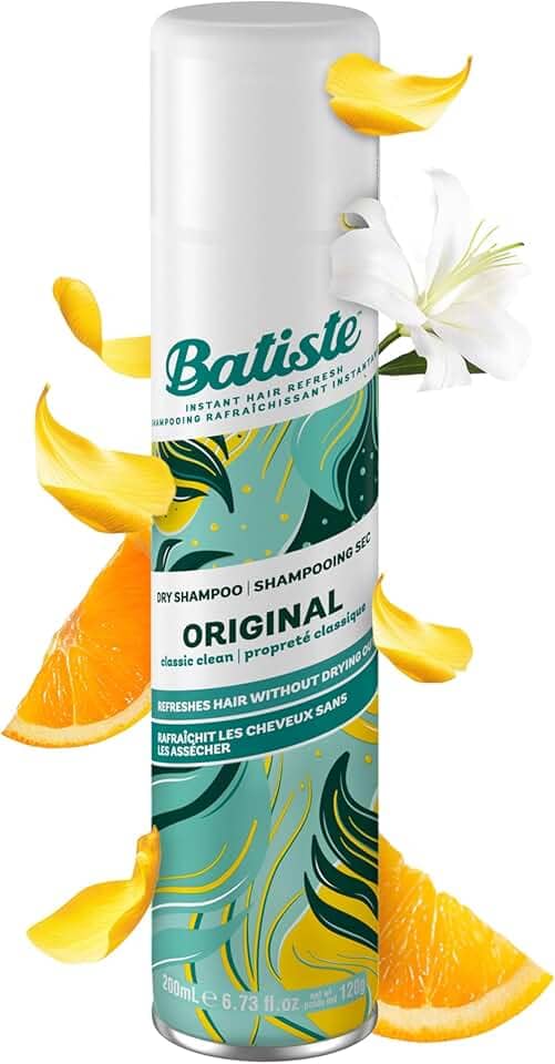 Batiste Shampoo a Seco Original 200ml - Remove Oleosidade, Refresca Rápido, Com Queratina, Livre de Sulfatos, Aroma Cítrico de Laranja e Bergamota, Cheiro Limpo e Refrescante - Produto Leve para Cabelos!