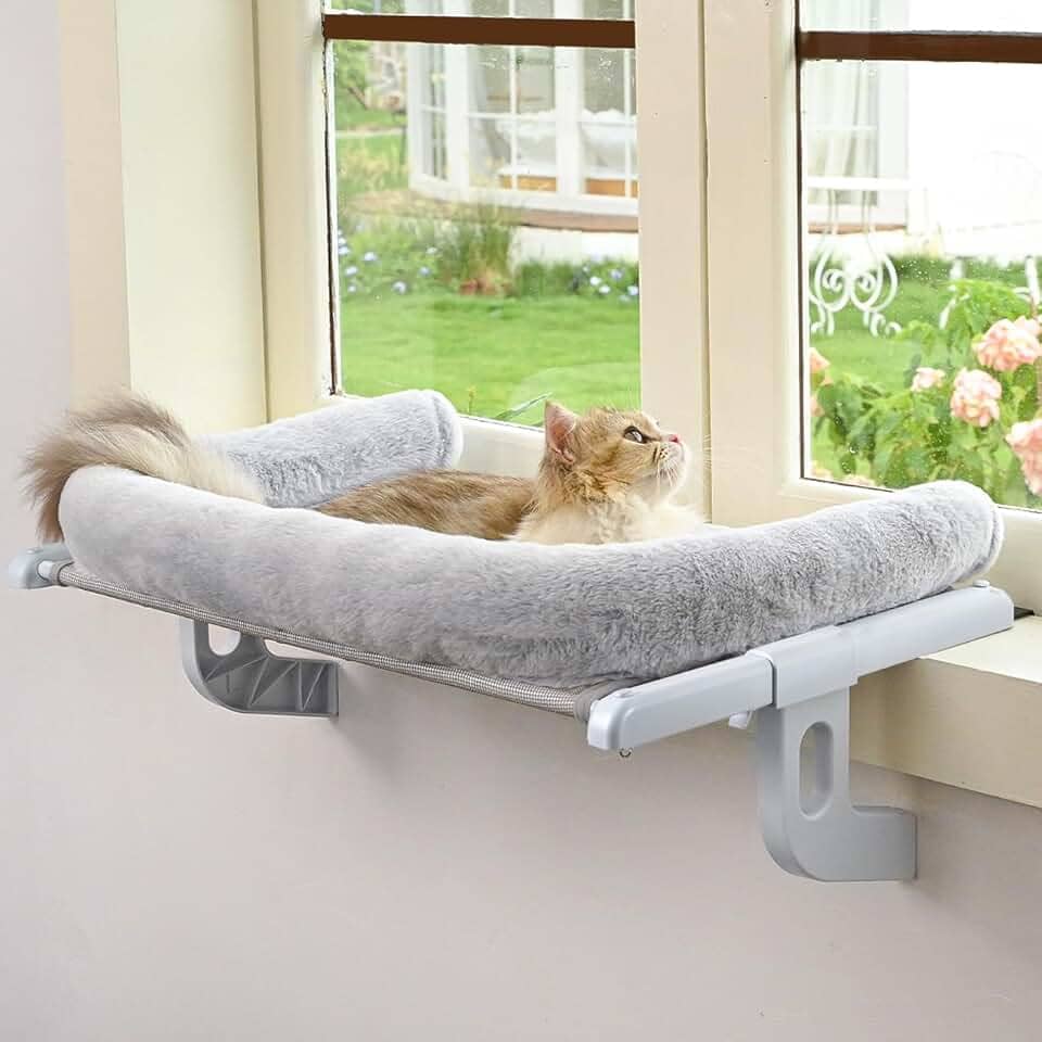 Peitoril de janela para gatos com reforço grande, fácil de ajustar e montar, assento de janela para peitoril da janela e cabeceira, cama de rede para gatos grandes e gatinhos (cinza, G)