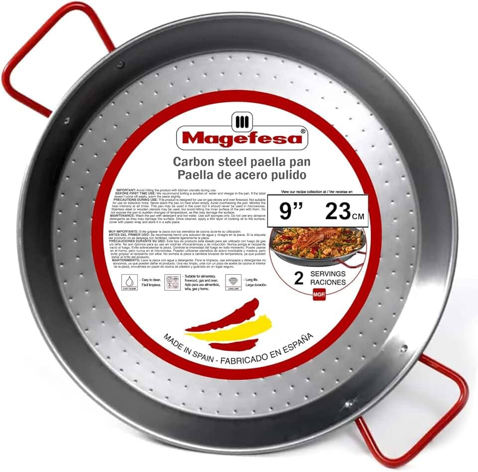 MAGEFESA Panela de paella de aço carbono em aço polido (9 pol. - 23 cm - 1 porções)