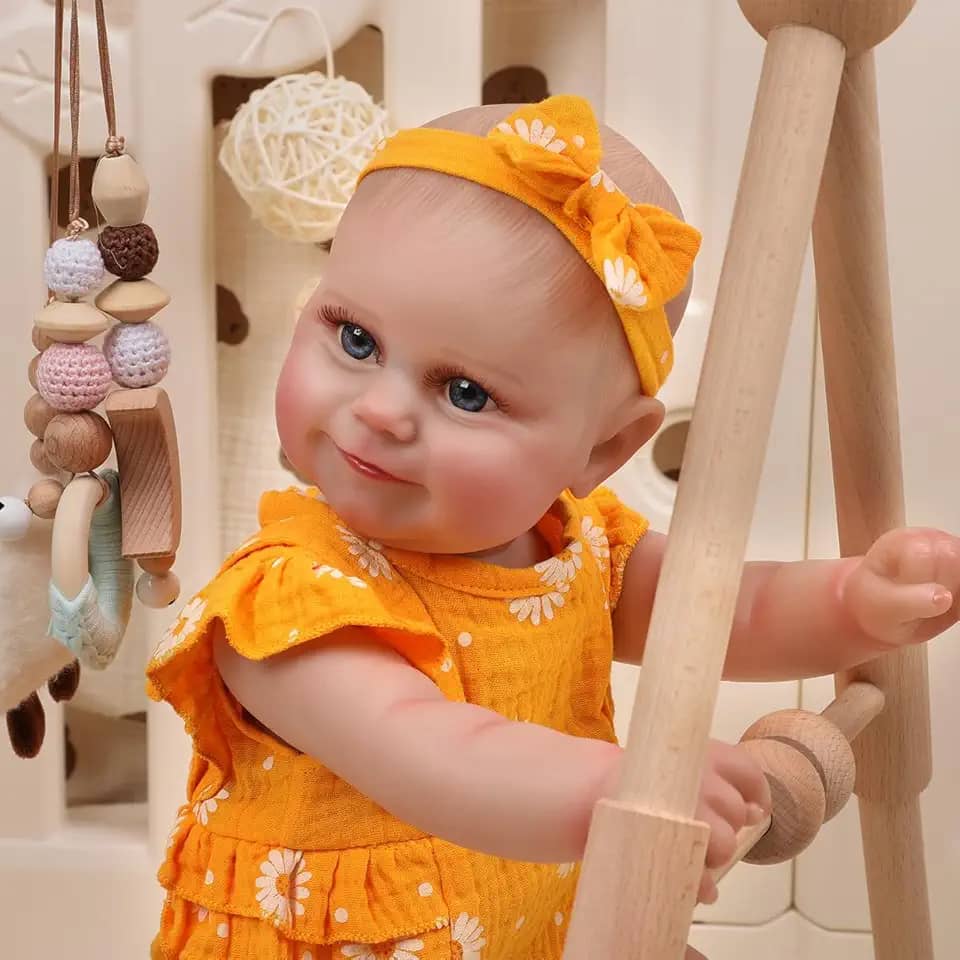 Bebê Reborn Boneca Realista Menina Corpo de Silicone 48cm Pode Dar Banho (Menina Olhos Azuis)