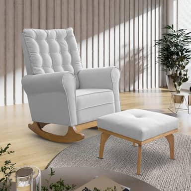 Poltrona Cadeira Sala Leitura Descanso Balanço Amamentação Puff Linho