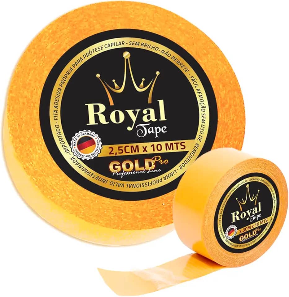 Fita Dupla Face Gold+ 10 Mts x 2,5cm Protese Capilar Peruca Adesiva Transparente Não Derrete Não Mela Amarela Premium Marca Royal Tape