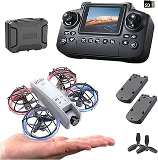 elecci Mini drone K100 com controlador de tela com cartão SD, duas baterias, posicionamento de fluxo óptico, proteção total para pás de voo, adequado para iniciantes. (2 pilhas - branco)